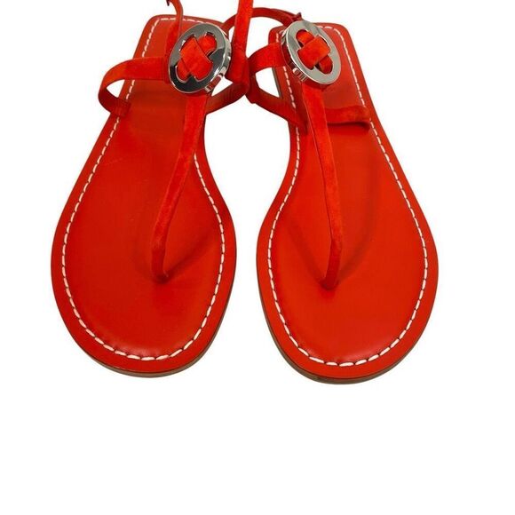 NEW MERCEDES CASTILLO Viveana t strap leather Flat Sandals Size 9 flame red - Picture 6 of 9